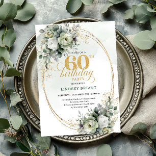 Eucalyptus 60th Birthday Watercolor Green Invite