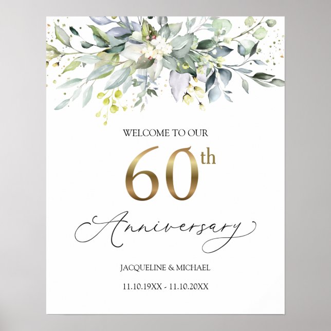 Eucalyptus 60th Wedding Anniversary Welcome Sign (Front)