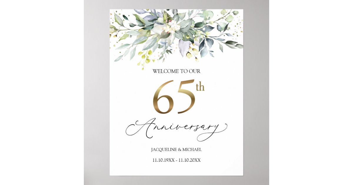 Eucalyptus 65th Wedding Anniversary Welcome Sign | Zazzle
