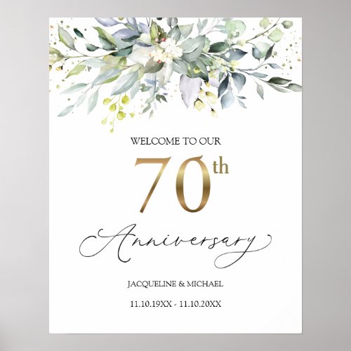 Eucalyptus 70th Wedding Anniversary Welcome Sign