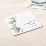Eucalyptus 80th Birthday Watercolor Square Paper Coaster<br><div class="desc">It could be surprise party or another special decade achieved. This 80th birthday party square paper coaster featuring eucalyptus greenery design with modern popular typography that you can easily edit to suit any birthday or anniversary celebration.</div>