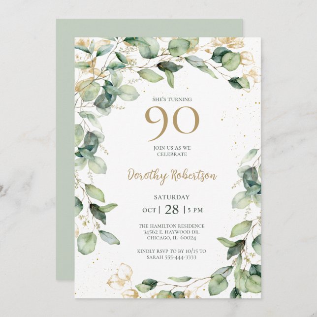 Eucalyptus 90th Birthday Invitation (Front/Back)