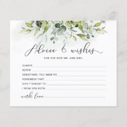 Eucalyptus Wedding Advice Cards - 50 Pack Bridal Shower Guest Book Alternative With Stand
