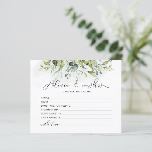 Eucalyptus advice and wishes bridal shower card