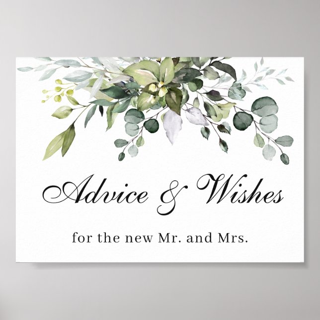 Eucalyptus Advice and Wishes Wedding Poster Sign (Front)