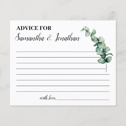 Eucalyptus Advice for Couple Bridal Shower card Flyer