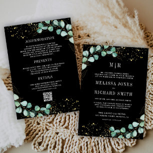 Eucalyptus All in One QR Code Black Formal Wedding Invitation