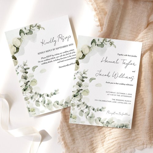 Eucalyptus All In One RSVP Wedding Invitation