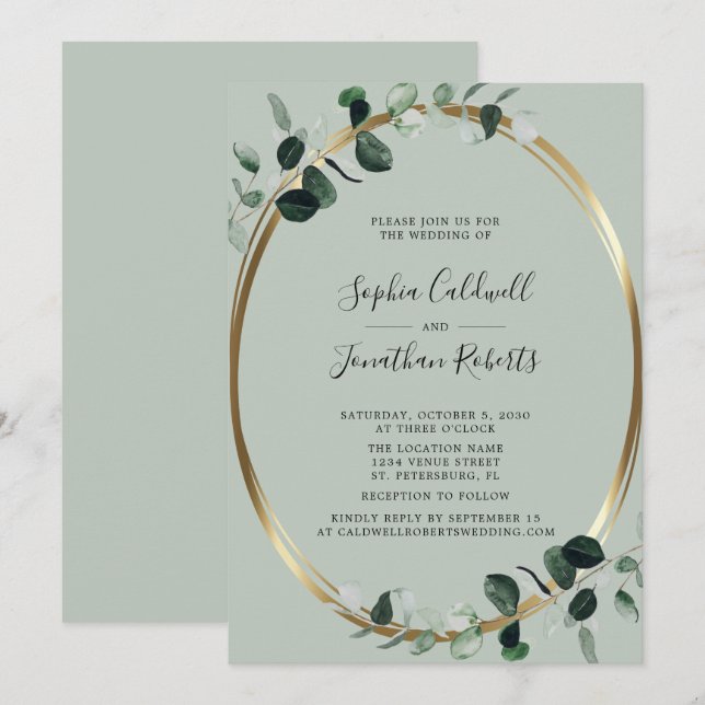 Eucalyptus All in One Website RSVP Sage Wedding Invitation (Front/Back)