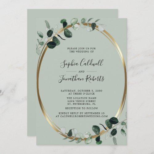 Eucalyptus All in One Website RSVP Sage Wedding Invitation