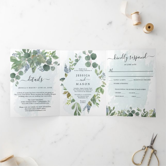 Eucalyptus All-in-one Wedding Invitations (Inside)