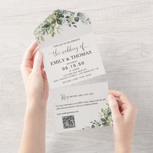 Eucalyptus All in One Wedding Invite (Tearaway)
