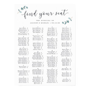 Eucalyptus Alphabetical Wedding Seating Chart