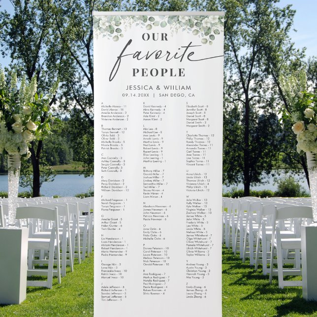 Eucalyptus Alphabetical Wedding Seating Chart Retractable Banner (Creator Uploaded)