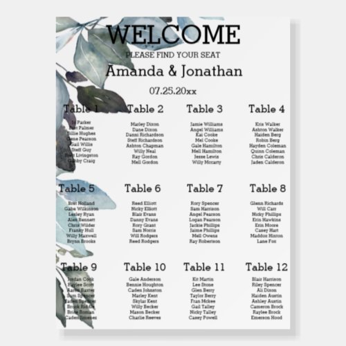 Eucalyptus Alphabetical Wedding Seating Chart Sign