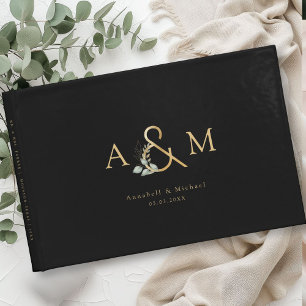 Eucalyptus, Ampersand, Black-Gold, Wedding Guest Book