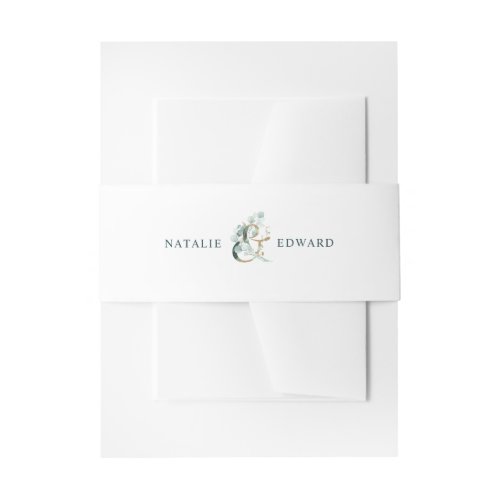 Eucalyptus Ampersand Gold Green Wedding Invitation Belly Band