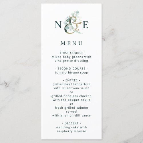 Eucalyptus Ampersand Gold Green Wedding Menu