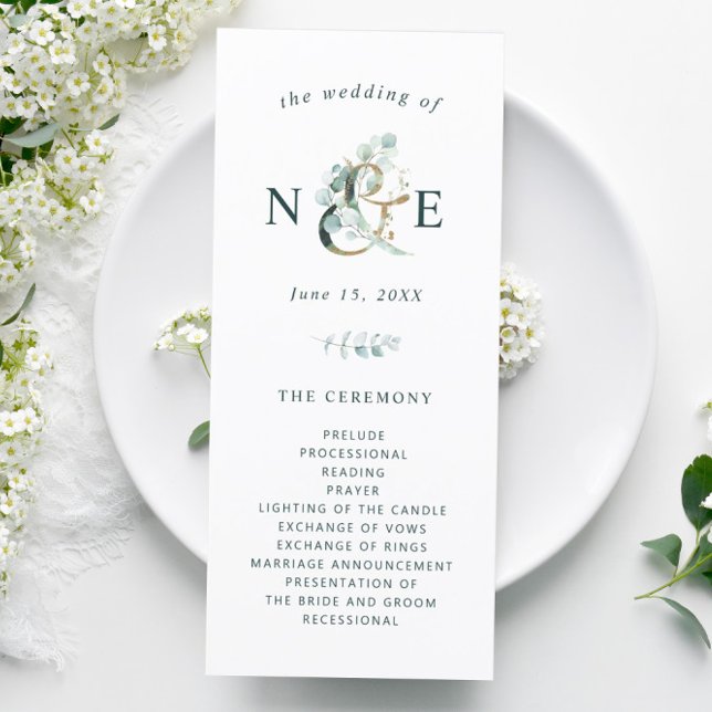 Eucalyptus Ampersand Gold Green Wedding Program (Creator Uploaded)