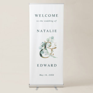 Eucalyptus Ampersand Gold Green Wedding Retractable Banner