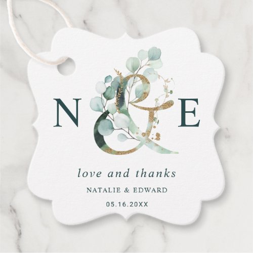 Eucalyptus Ampersand Gold Green Wedding Thank You Favor Tags