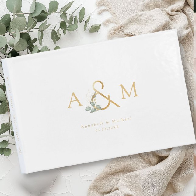 Eucalyptus, Ampersand, Gold, Wedding Guest Book (Eucalyptus, Ampersand, White-Gold, Wedding Guest Book with your namea and date.)