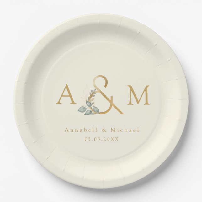 Eucalyptus Ampersand Wedding Box  Paper Plates (Front)