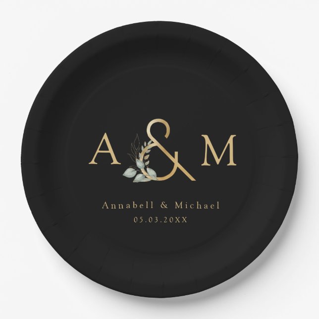 Eucalyptus Ampersand Wedding Box  Paper Plates (Front)