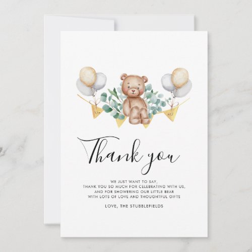 Eucalyptus and Bear Rustic Cub Bear Baby Shower Thank You Card