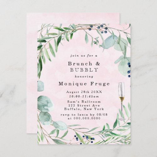 Eucalyptus and Blush Pink Brunch  Bubbly Invite