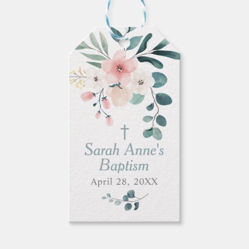 Eucalyptus and Blush Pink Flower Baptism Gift Tags