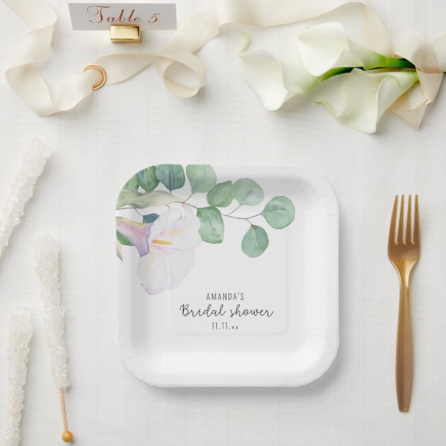 Eucalyptus and calla flower - bridal shower  paper plates (Wedding)