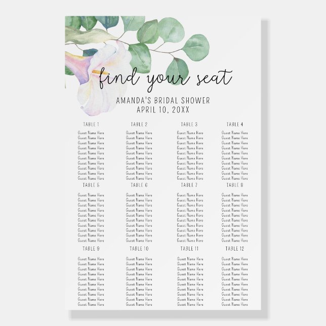 Eucalyptus and calla - Seating Chart foam board (Front)