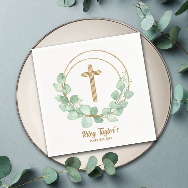 Eucalyptus and Cross Baptism Napkins (Creator Uploaded)