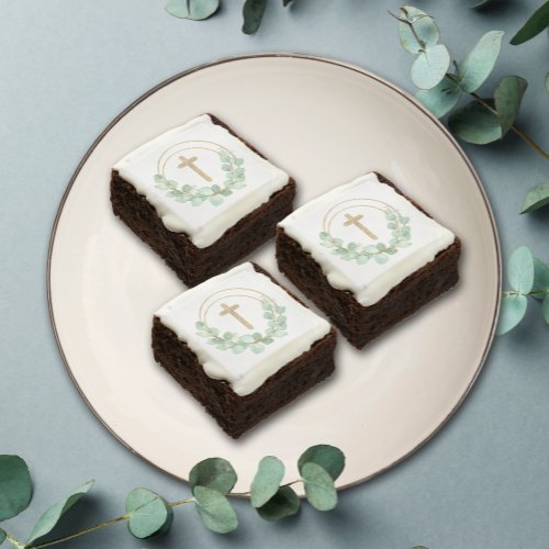 Eucalyptus and Cross First Communion Brownie