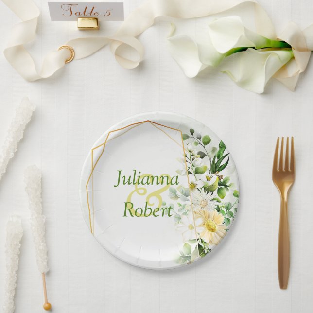 Eucalyptus and daisies Paper Plate (Wedding)