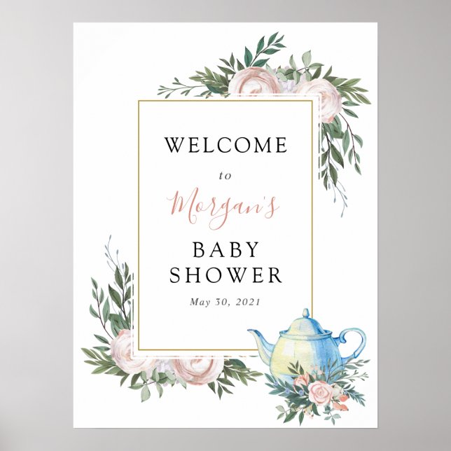 Eucalyptus and Floral Baby Shower Welcome Sign (Front)