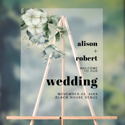 Eucalyptus and flowers frosted wedding WELCOME Acrylic Sign