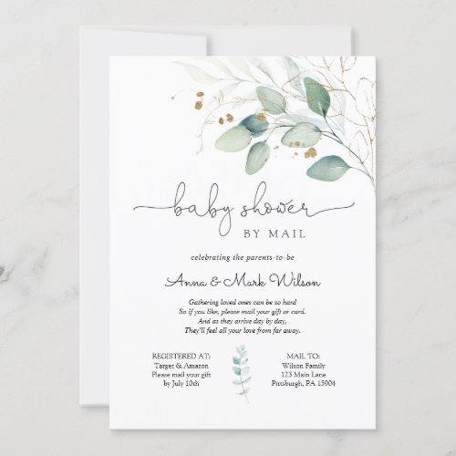Eucalyptus and Gold Baby Shower by Mail Invitation