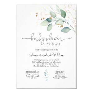 Eucalyptus and Gold Baby Shower by Mail Invitation