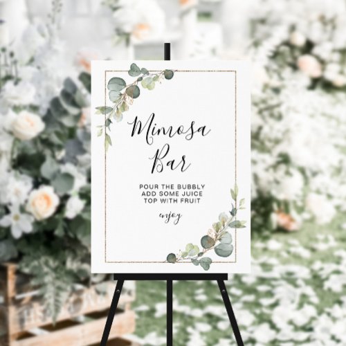 eucalyptus and gold bridal shower mimosa bar sign