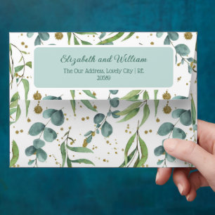 Eucalyptus And Gold Glitter Elegant Envelope
