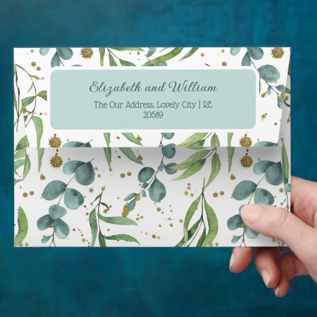 Eucalyptus And Gold Glitter Elegant Envelope (Hand)