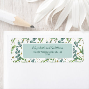 Eucalyptus And Gold Glitter Wedding Return Address Label