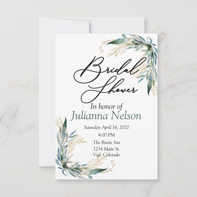 Eucalyptus and gold  invitation (Front)
