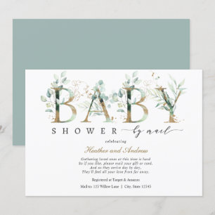 Eucalyptus and Gold Lettering Baby Shower by Mail Invitation