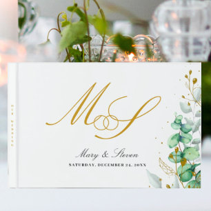 Eucalyptus and gold Monogram Wedding Guest Book