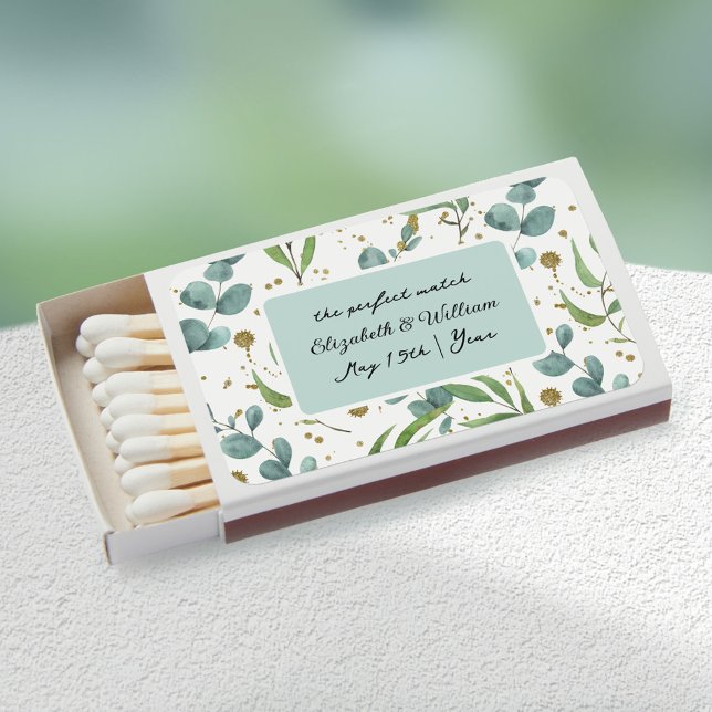 Eucalyptus And Gold Wedding Favor Matchboxes (Creator Uploaded)