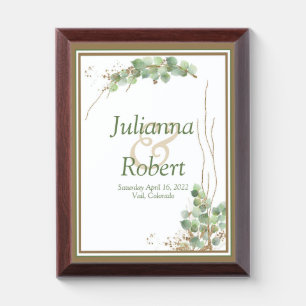 Eucalyptus and gold wedding memory Plaque