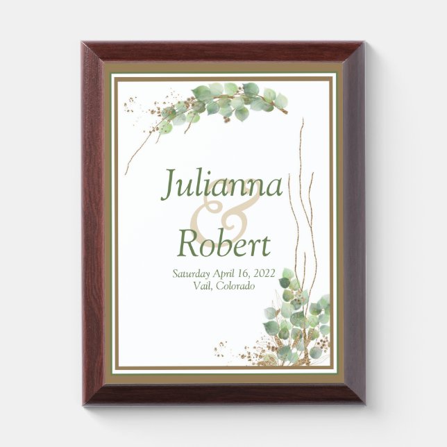 Eucalyptus and gold wedding memory Plaque (Vertical)